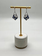 Blue Sapphire Topaz Diamond Pave Fancy 14K White Gold Dangle Statement Earrings