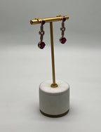 Round Red Pink Ruby Diamond 14K Rose Gold Statement Drop Dangle Earrings