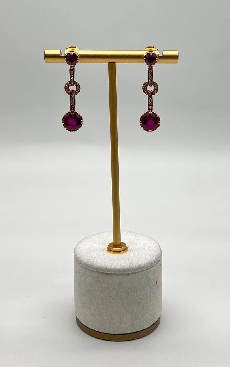 Round Red Pink Ruby Diamond 14K Rose Gold Statement Drop Dangle Earrings