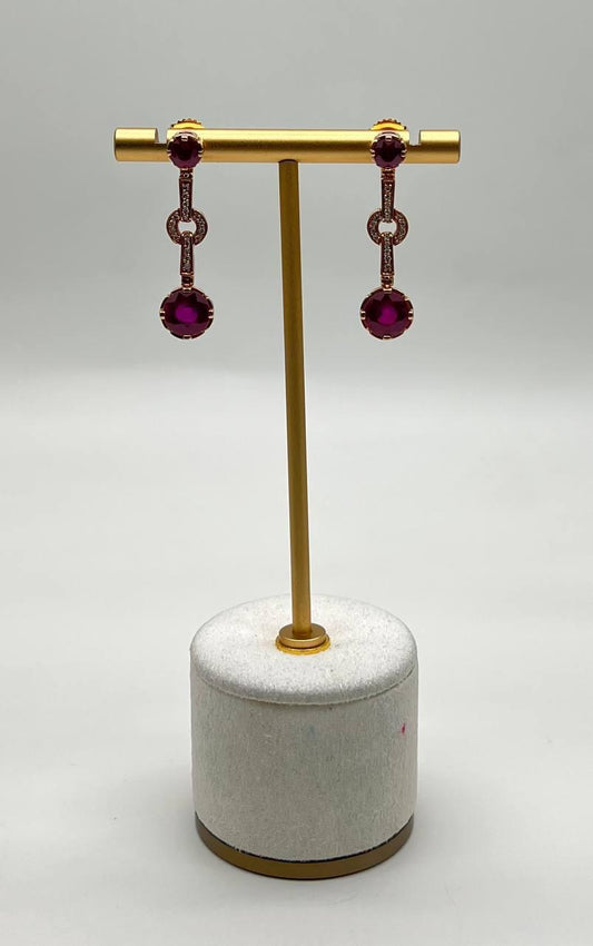 Round Red Pink Ruby Diamond 14K Rose Gold Statement Drop Dangle Earrings
