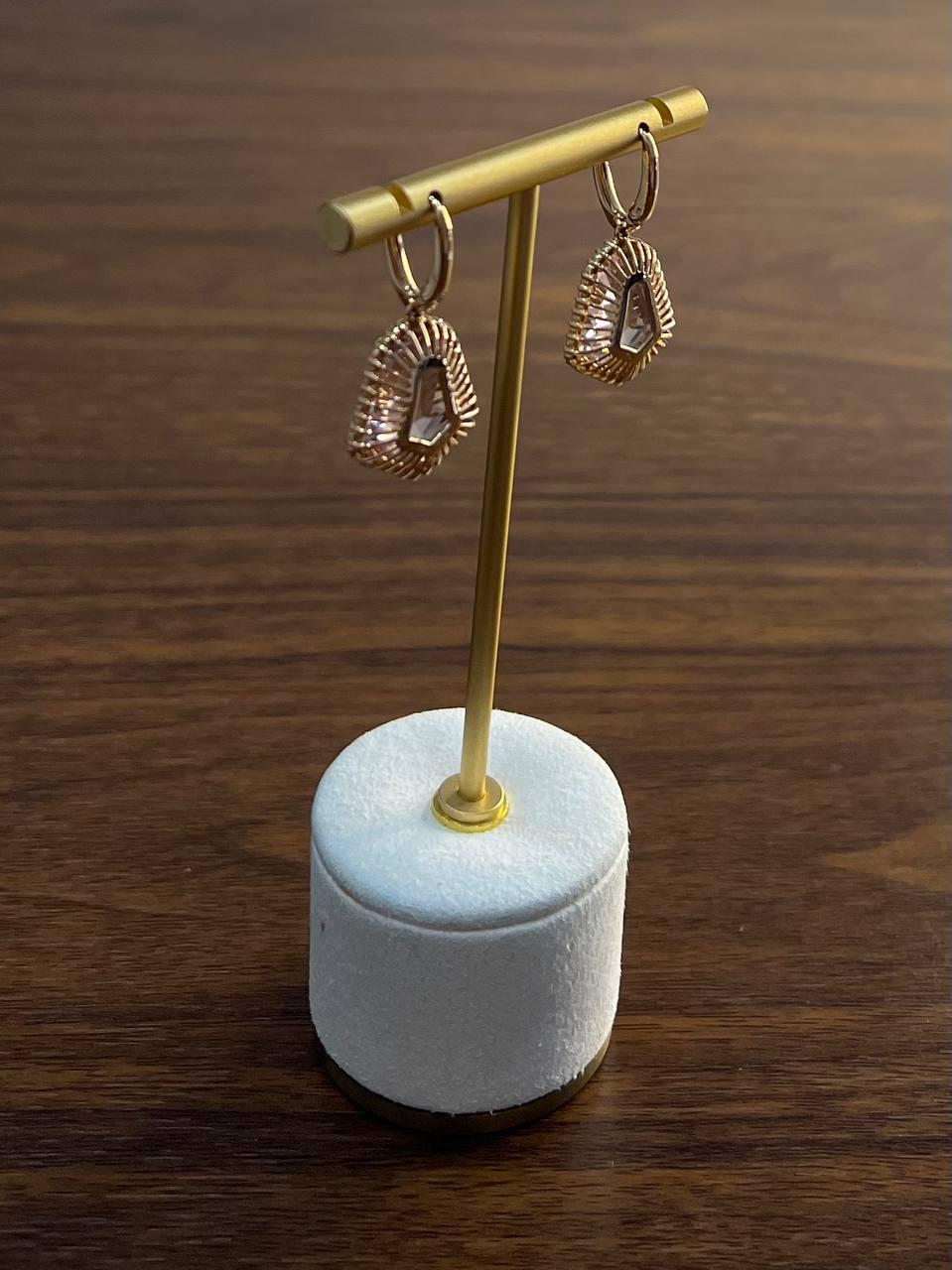 Shield Kite Shape Peach Pink Morganite Diamond Halo 18K Rose Gold Fancy Earrings