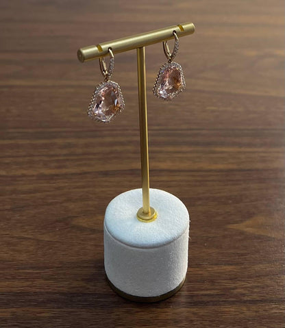 Shield Kite Shape Peach Pink Morganite Diamond Halo 18K Rose Gold Fancy Earrings