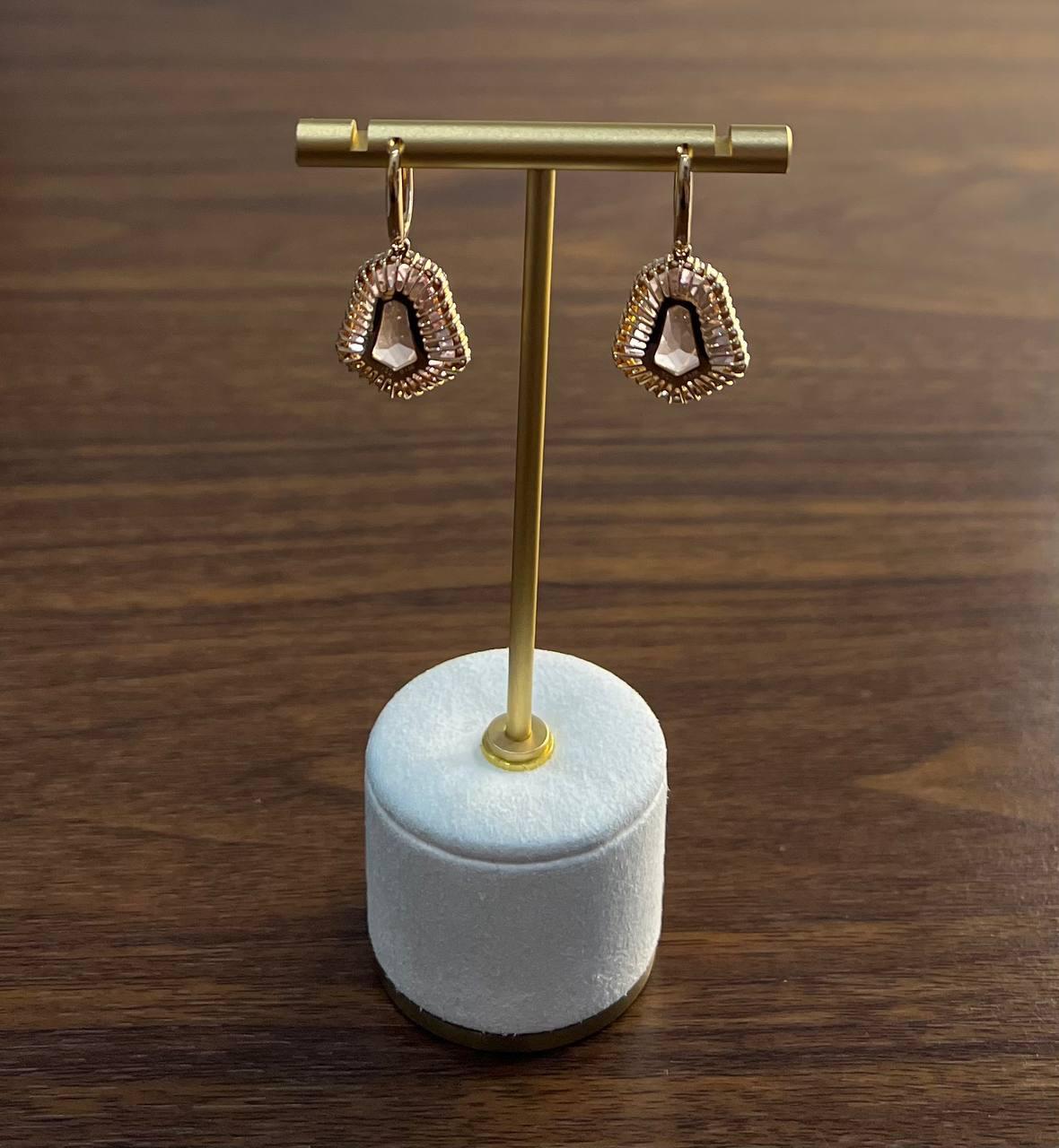 shield kite shape peach pink morganite diamond halo 18k rose gold fancy earrings