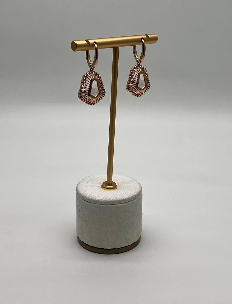 Shield Kite Shape Peach Pink Morganite Diamond Halo 18K Rose Gold Fancy Earrings
