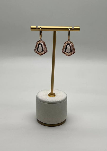 Shield Kite Shape Peach Pink Morganite Diamond Halo 18K Rose Gold Fancy Earrings