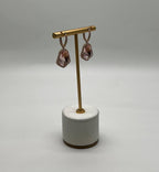 Shield Kite Shape Peach Pink Morganite Diamond Halo 18K Rose Gold Fancy Earrings