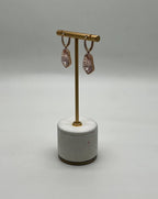Shield Kite Shape Peach Pink Morganite Diamond Halo 18K Rose Gold Fancy Earrings