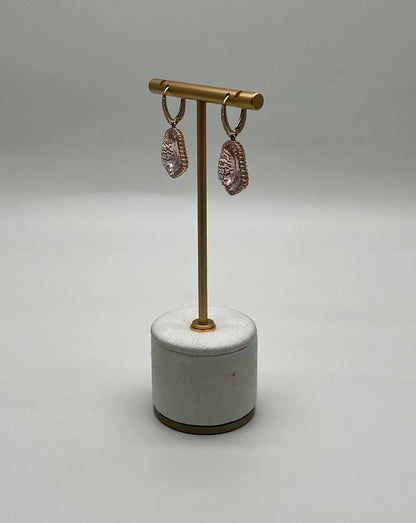 Shield Kite Shape Peach Pink Morganite Diamond Halo 18K Rose Gold Fancy Earrings