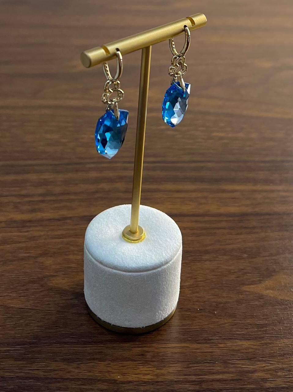 Shield Kite Shape Swiss Blue Topaz Diamond Accent 14K Yellow Gold Drop Earrings