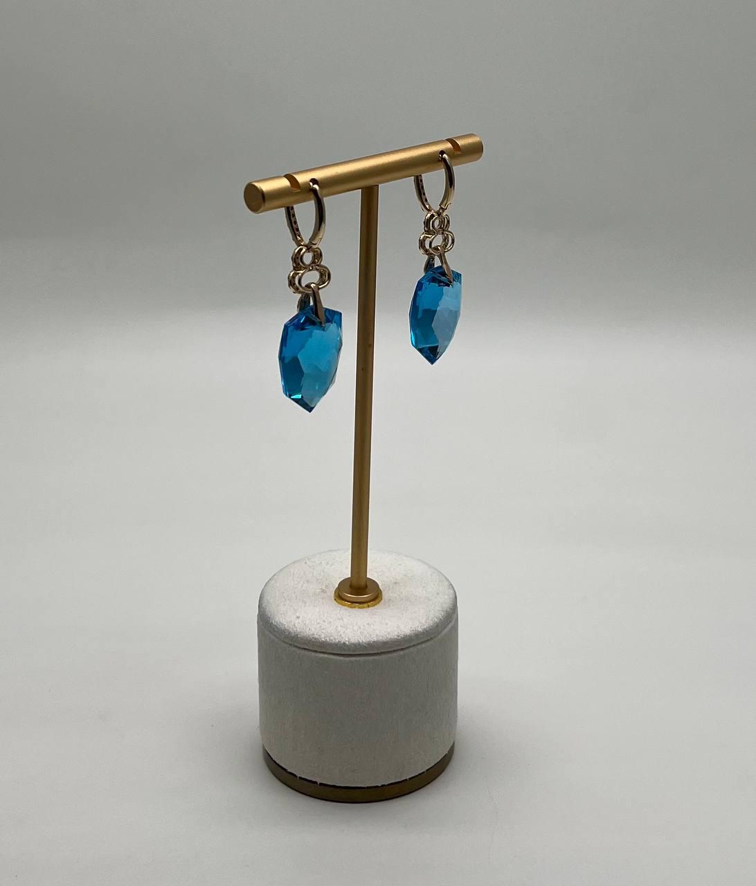 Shield Kite Shape Swiss Blue Topaz Diamond Accent 14K Yellow Gold Drop Earrings