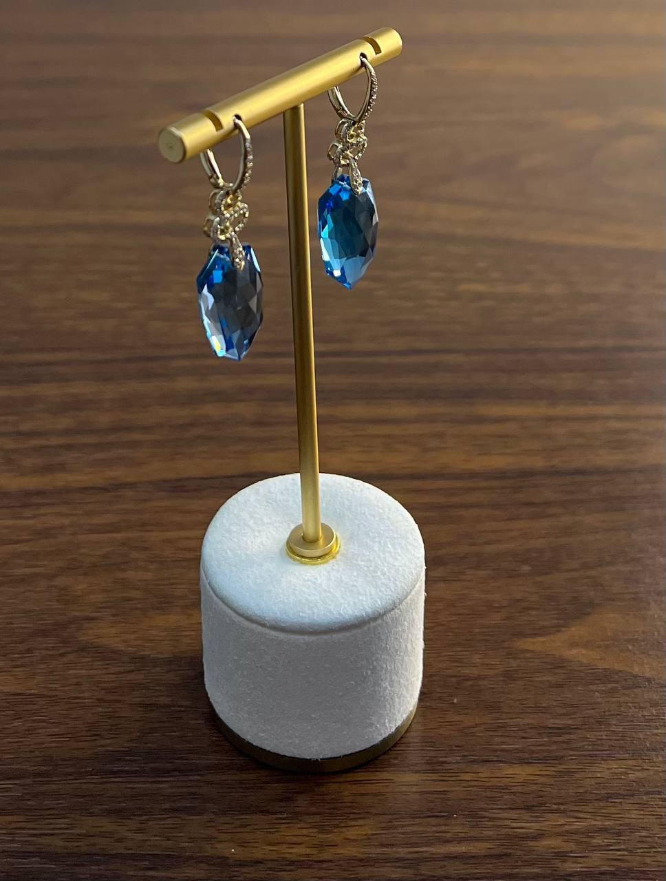 Shield Kite Shape Swiss Blue Topaz Diamond Accent 14K Yellow Gold Drop Earrings