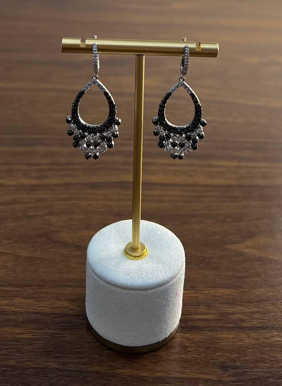 Black & White Diamonds Pave Set 14K White Gold Chandelier Tassel Dangle Earrings
