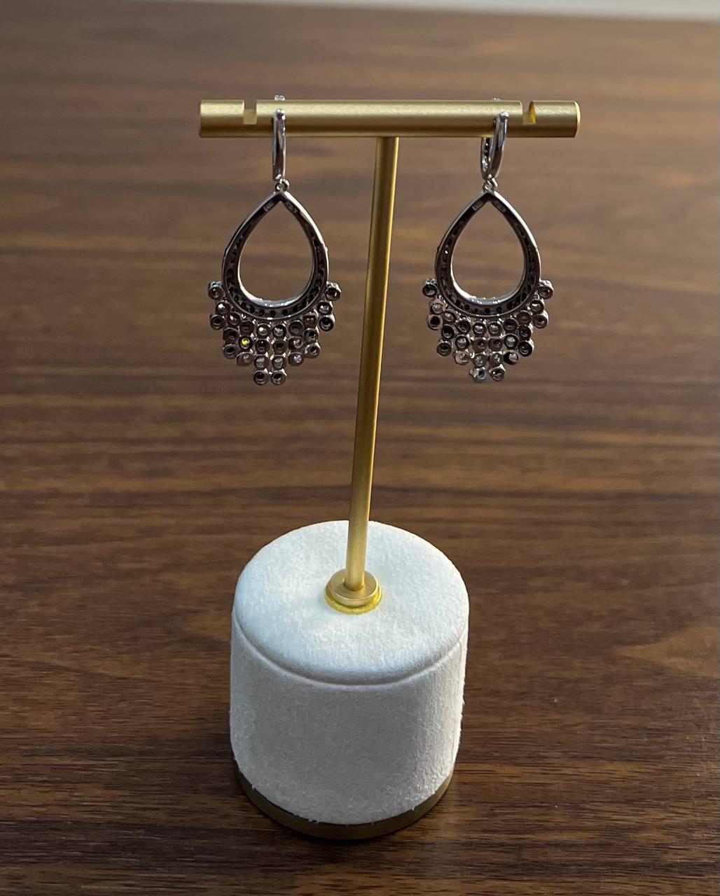 Black & White Diamonds Pave Set 14K White Gold Chandelier Tassel Dangle Earrings