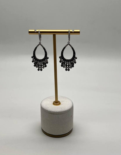 Black & White Diamonds Pave Set 14K White Gold Chandelier Tassel Dangle Earrings