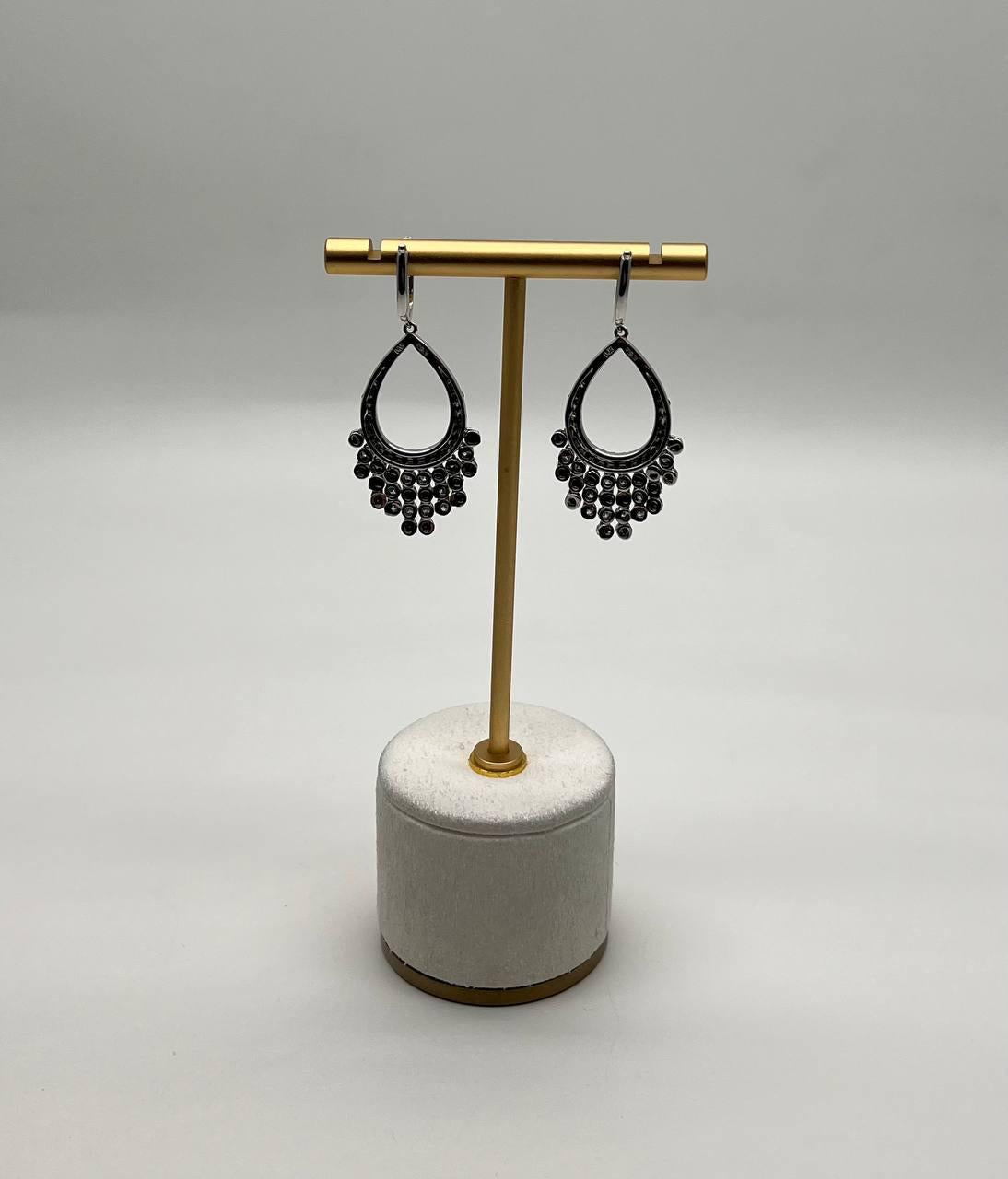 Black & White Diamonds Pave Set 14K White Gold Chandelier Tassel Dangle Earrings