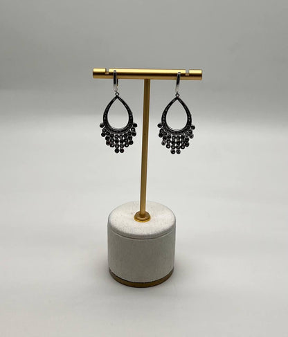 Black & White Diamonds Pave Set 14K White Gold Chandelier Tassel Dangle Earrings