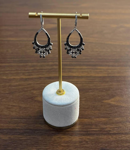 Black & White Diamonds Pave Set 14K White Gold Chandelier Tassel Dangle Earrings