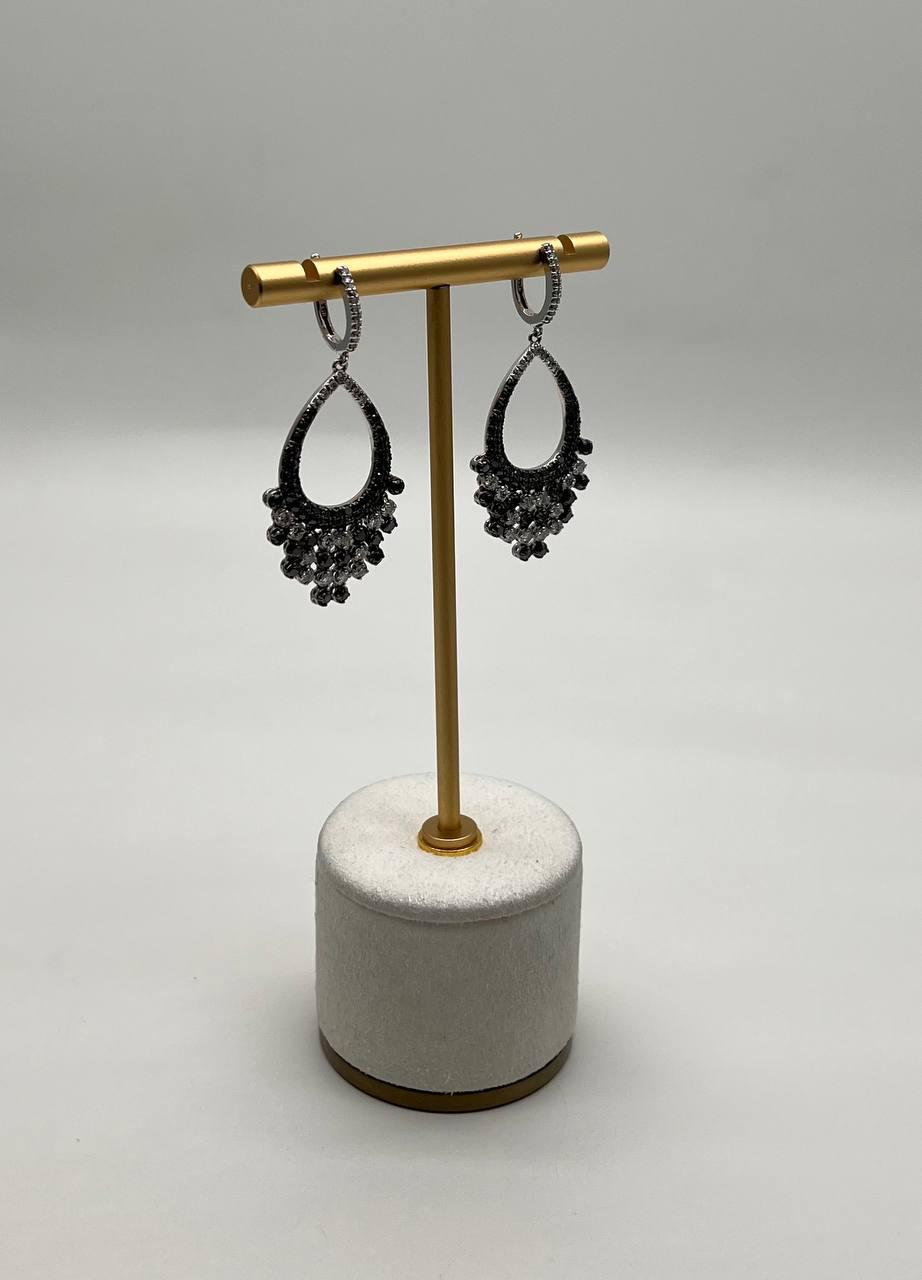 Black & White Diamonds Pave Set 14K White Gold Chandelier Tassel Dangle Earrings