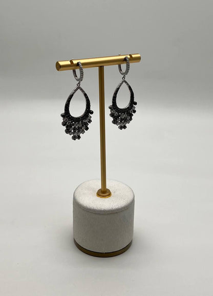 Black & White Diamonds Pave Set 14K White Gold Chandelier Tassel Dangle Earrings