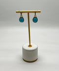 Blue Teal Turquoise Diamonds Halo 14K Yellow Gold Statement Huggie Earrings