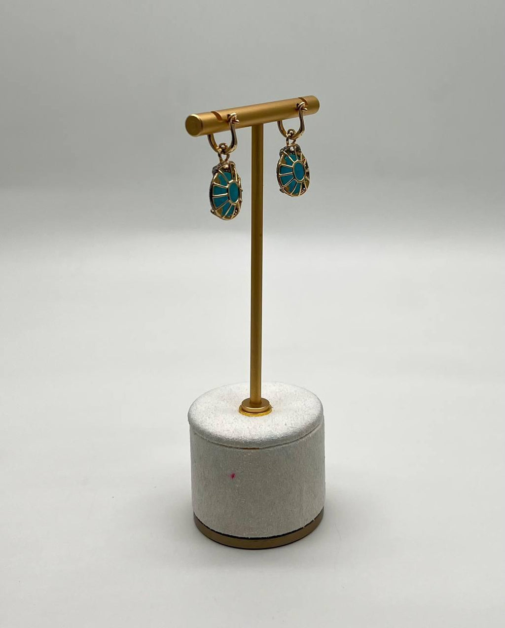 Blue Teal Turquoise Diamonds Halo 14K Yellow Gold Statement Huggie Earrings