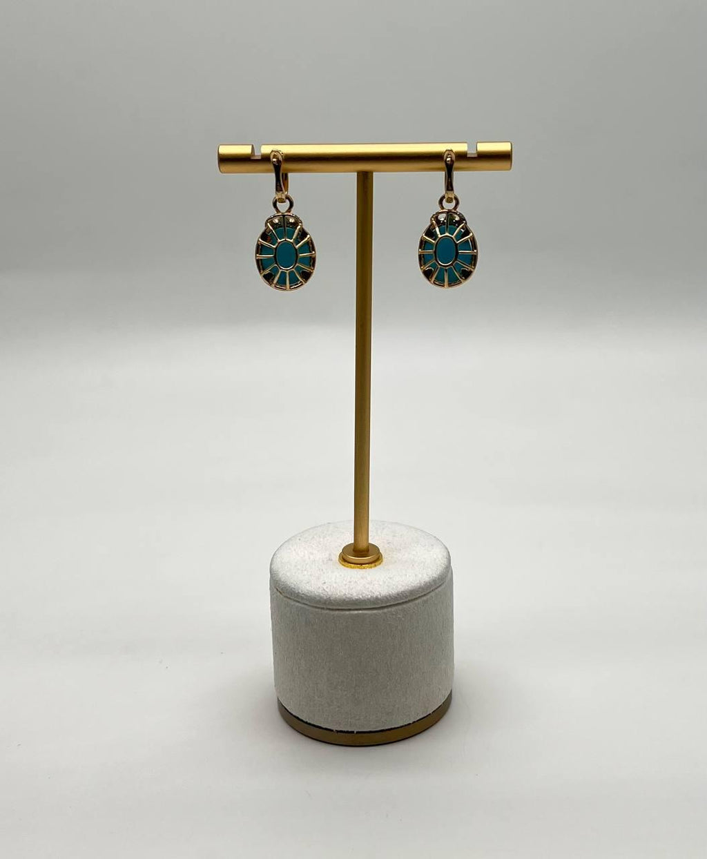 Blue Teal Turquoise Diamonds Halo 14K Yellow Gold Statement Huggie Earrings