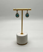 Blue Teal Turquoise Diamonds Halo 14K Yellow Gold Statement Huggie Earrings