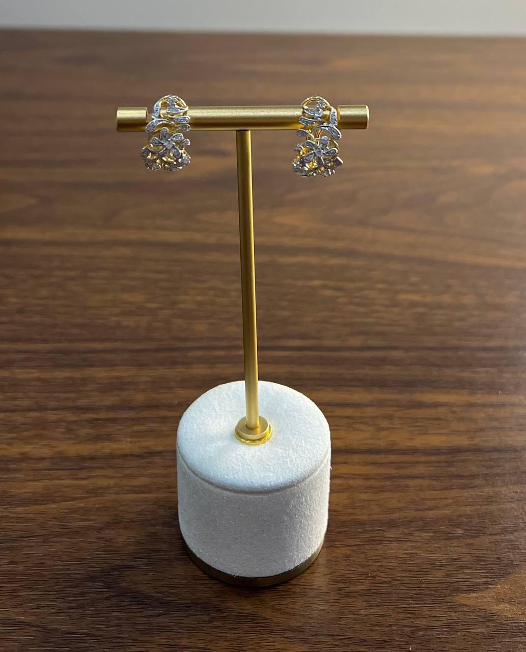 Diamond Floral Scroll Motifs  14K Yellow Gold Statement Huggie Hinged Earrings