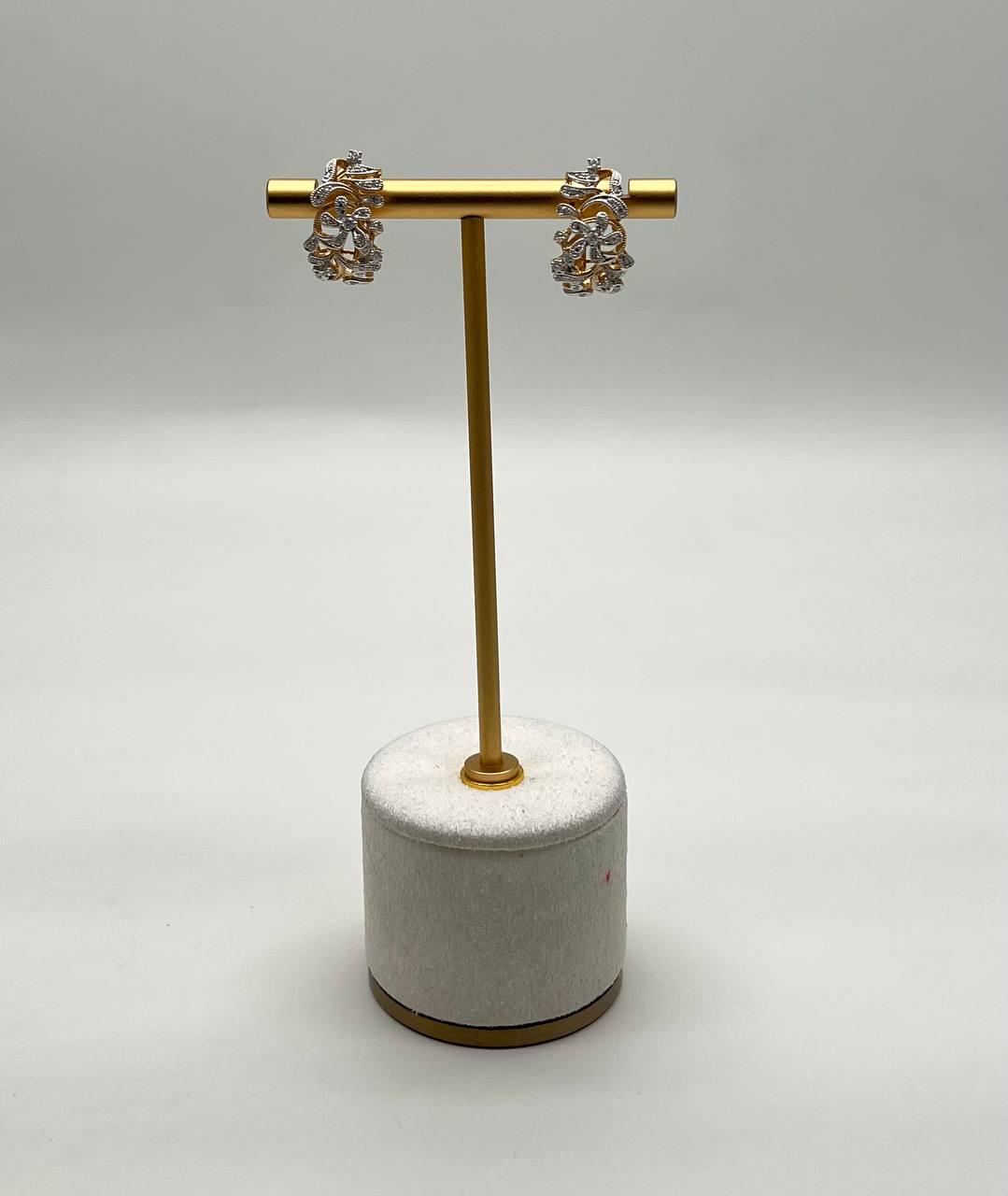 Diamond Floral Scroll Motifs  14K Yellow Gold Statement Huggie Hinged Earrings