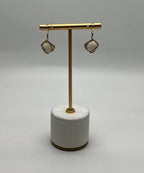 Lemon Quartz Checkerboard Diamond Halo 14K Yellow Gold Statement Earrings