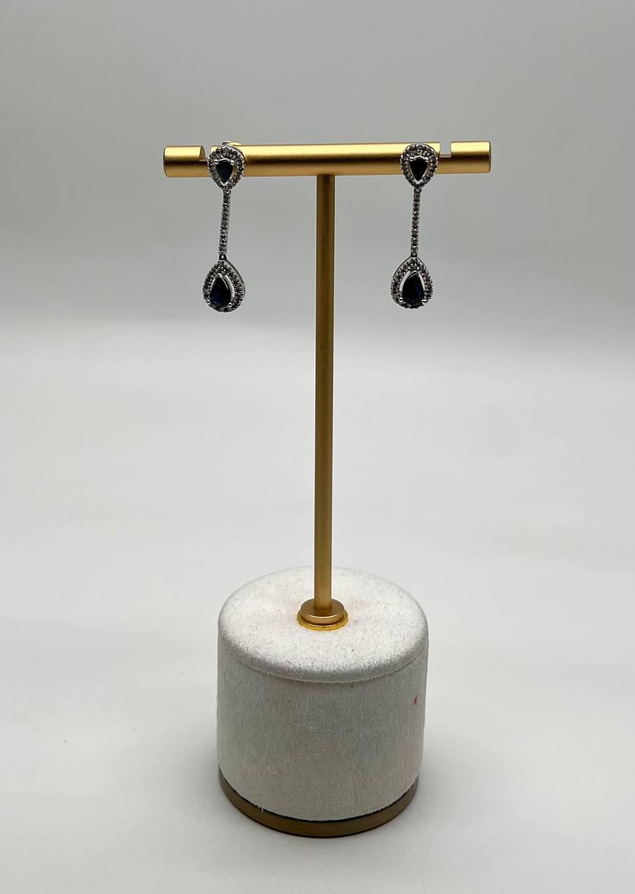 Pear Teardrop Shape Blue Sapphire Diamond Halo 14K White Gold Drop Earrings