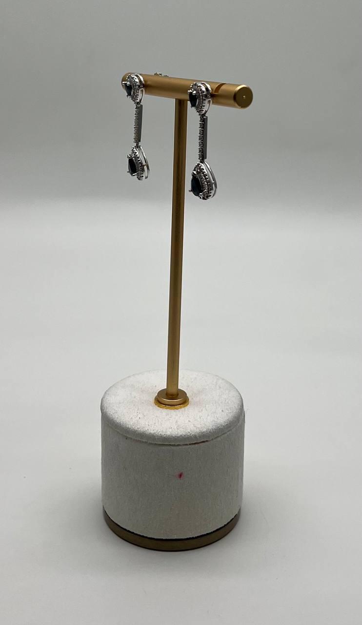 Pear Teardrop Shape Blue Sapphire Diamond Halo 14K White Gold Drop Earrings