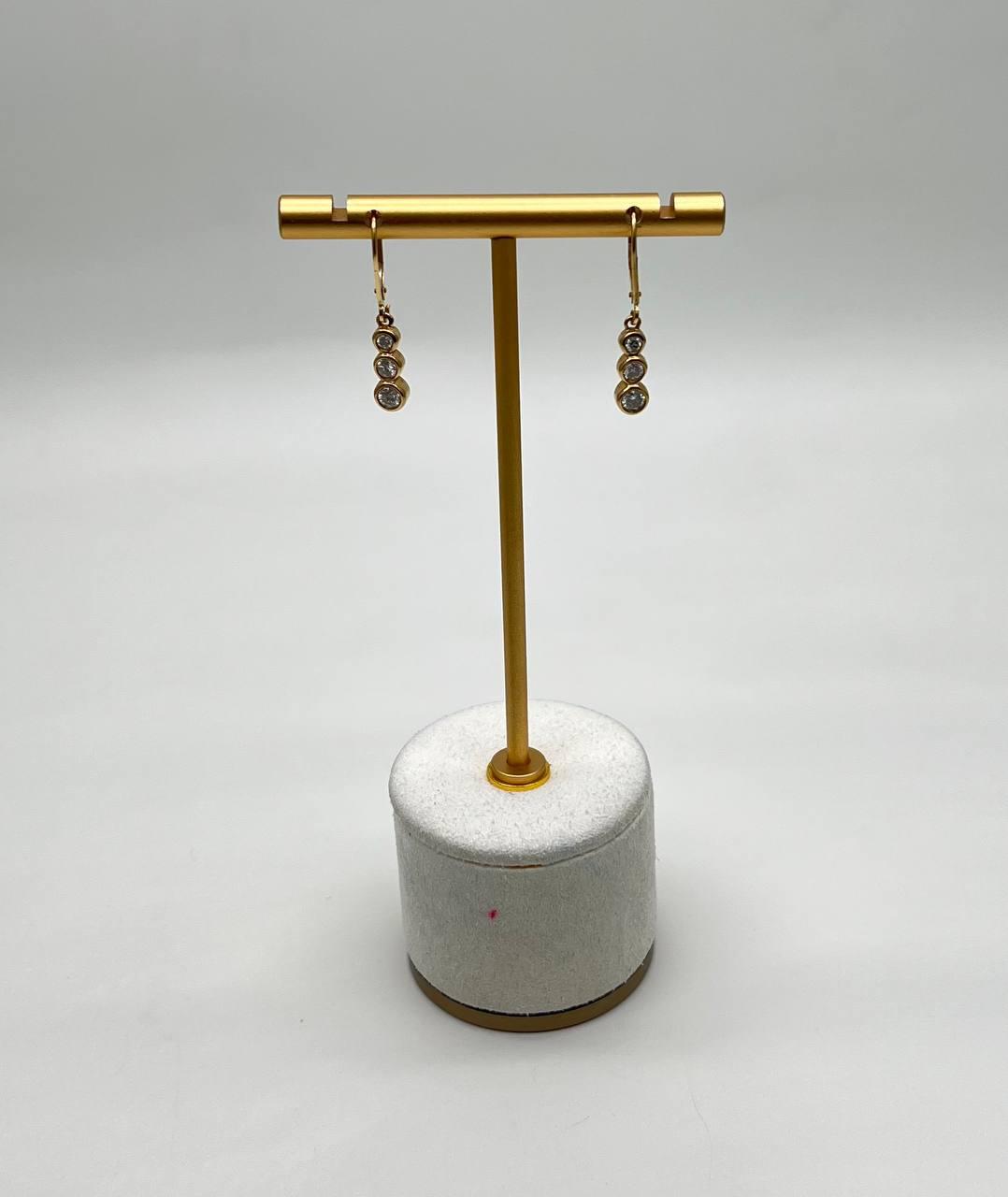 Round Shape Brilliant Cut White Diamond Bezel Set 14K Yellow Gold Drop Earrings