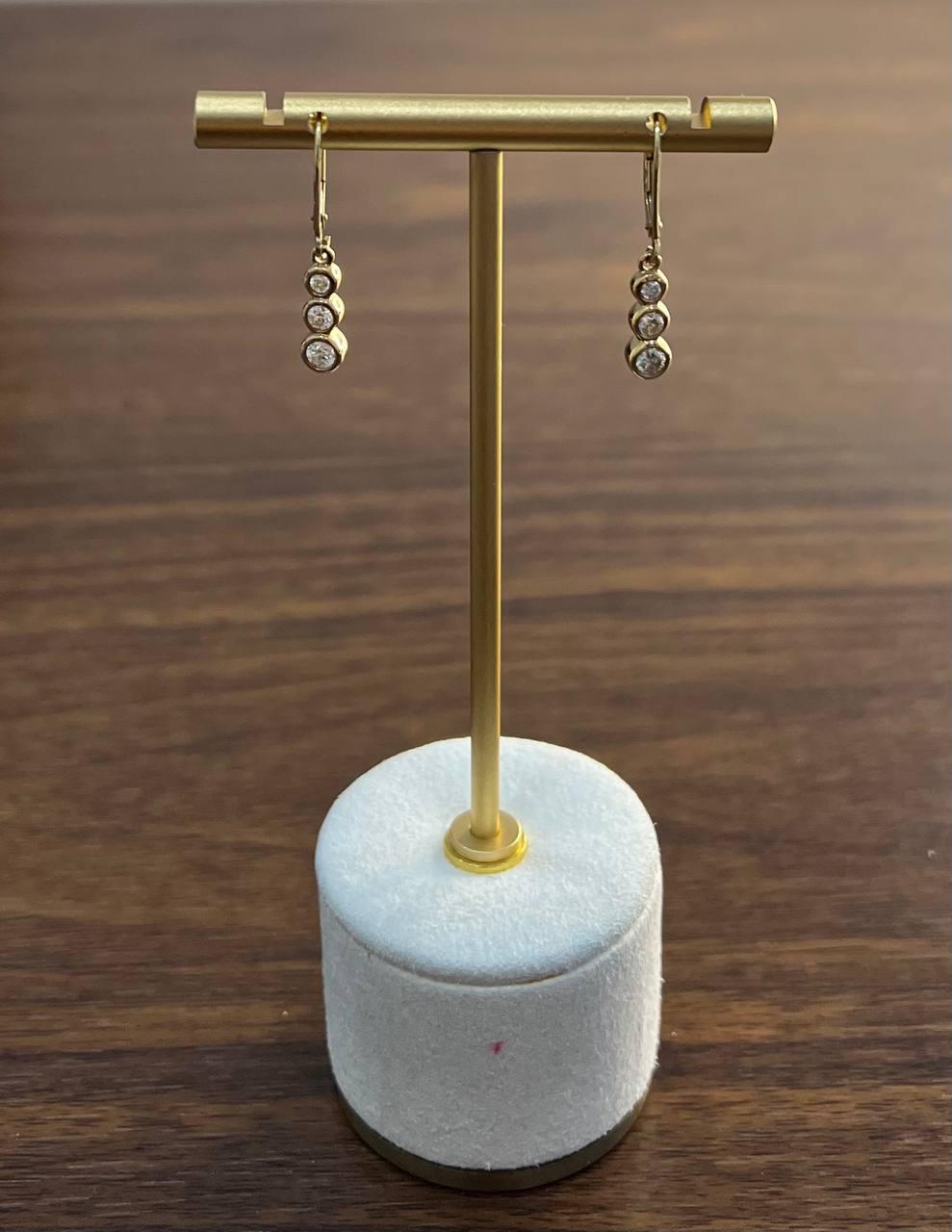Round Shape Brilliant Cut White Diamond Bezel Set 14K Yellow Gold Drop Earrings