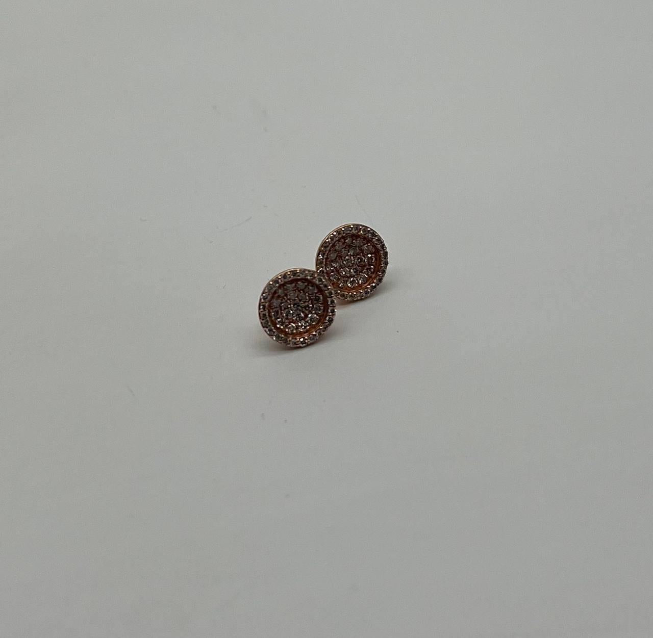 Brilliant Diamonds Cluster Pave-Set 14K Rose Gold Classic Stud Earrings