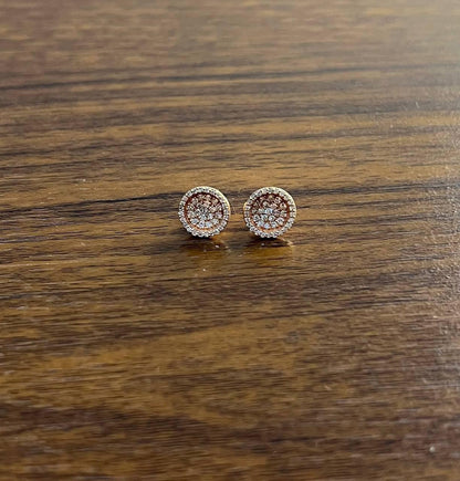 Brilliant Diamonds Cluster Pave-Set 14K Rose Gold Classic Stud Earrings