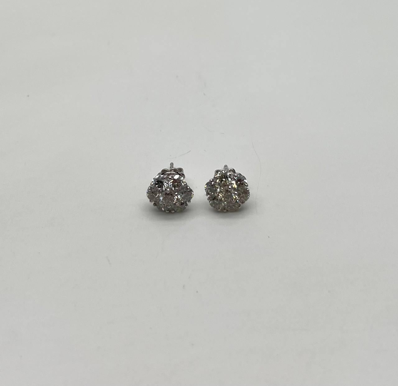 Diamond Cluster Halo Set 14K White Gold Stud Earrings