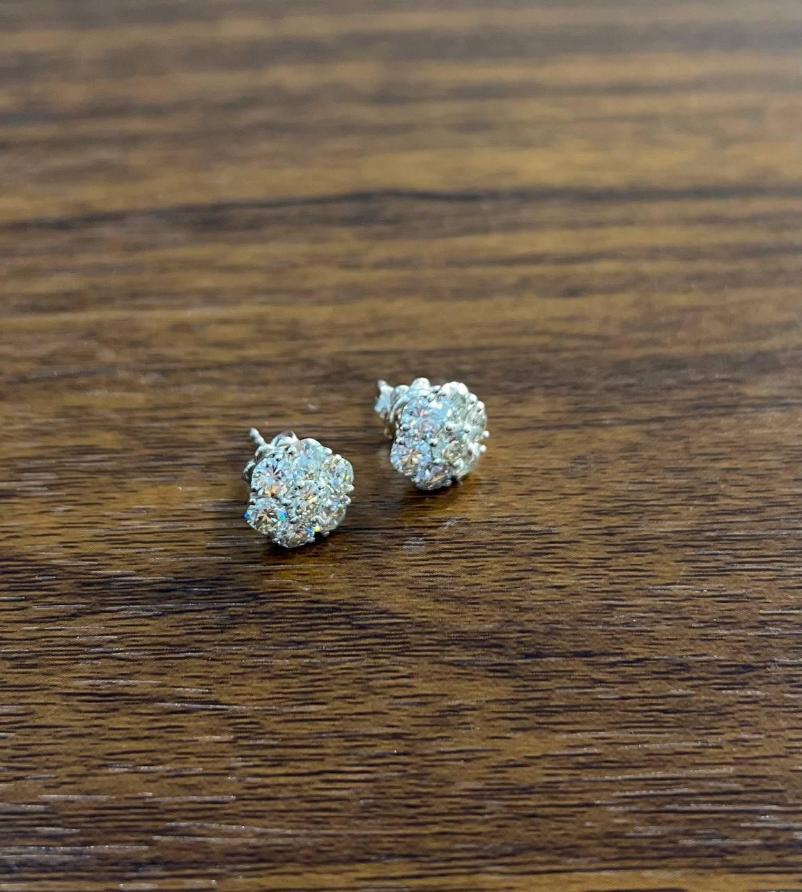 Diamond Cluster Halo Set 14K White Gold Stud Earrings