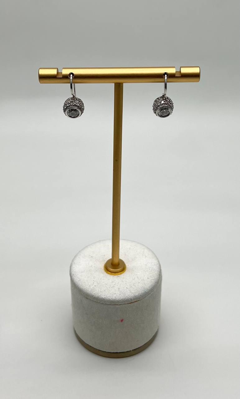 Round Brilliant Cut Diamond Solitaire &amp; Pave 14K White Gold Drop Dangle Earrings