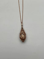Elegant Diamond Pave Leaf Leaves Shell Motif 14K Rose Gold Pendant Necklace