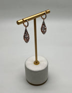 Elegant Diamond Pave Leaf Leaves Shell Motif 14K Rose Gold Dangle Earrings