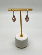Elegant Diamond Pave Leaf Leaves Shell Motif 14K Rose Gold Dangle Earrings