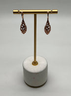 Elegant Diamond Pave Leaf Leaves Shell Motif 14K Rose Gold Dangle Earrings
