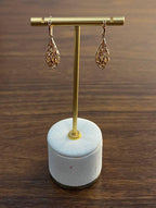 Elegant Diamond Pave Leaf Leaves Shell Motif 14K Rose Gold Dangle Earrings
