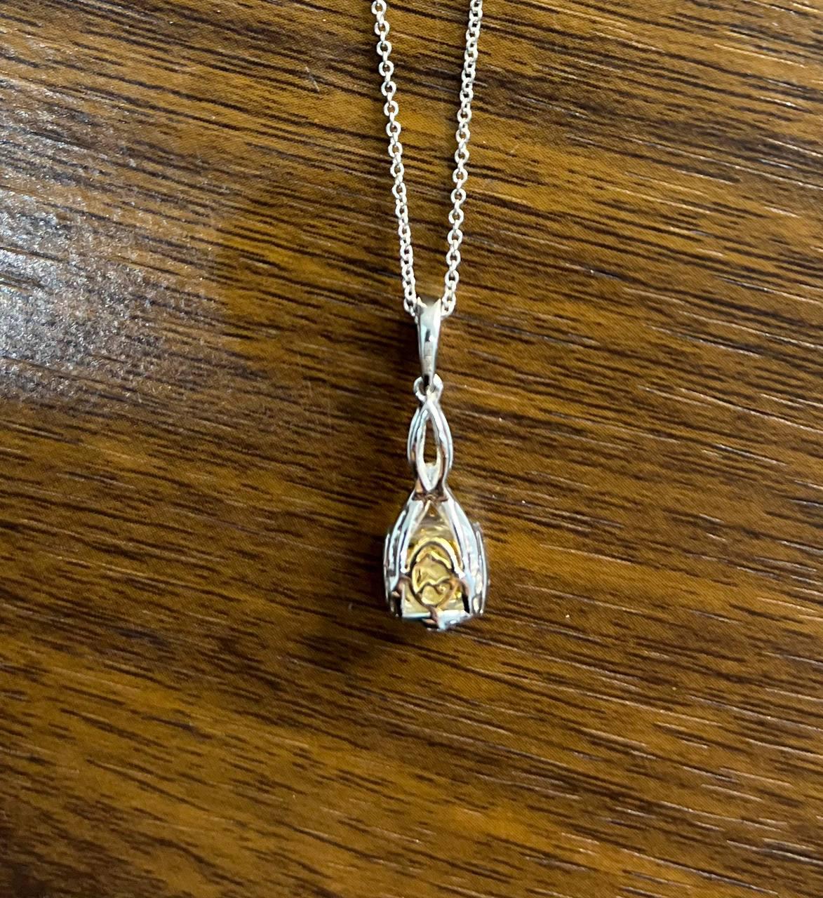 Yellow Diamond Pave Set 14K White Gold Statement Drop Pendant Chain Necklace