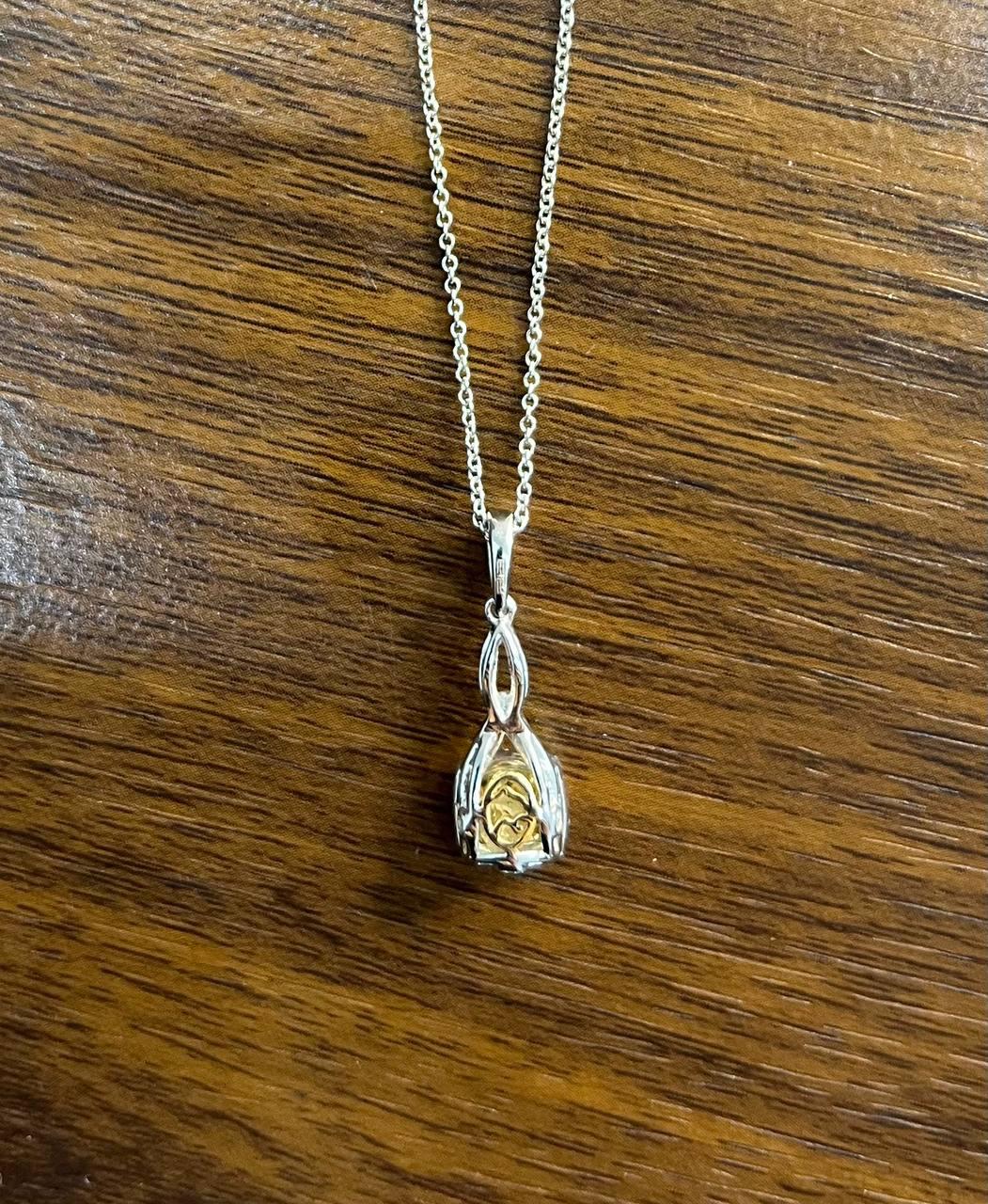 Yellow Diamond Pave Set 14K White Gold Statement Drop Pendant Chain Necklace