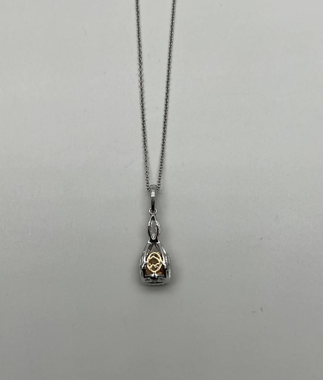 Yellow Diamond Pave Set 14K White Gold Statement Drop Pendant Chain Necklace