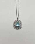 Blue Aquamarine Leaf Leaves Wreath Diamond Halo 14K White Gold Pendant Necklace