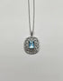 Blue Aquamarine Leaf Leaves Wreath Diamond Halo 14K White Gold Pendant Necklace