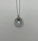 Blue Aquamarine Leaf Leaves Wreath Diamond Halo 14K White Gold Pendant Necklace